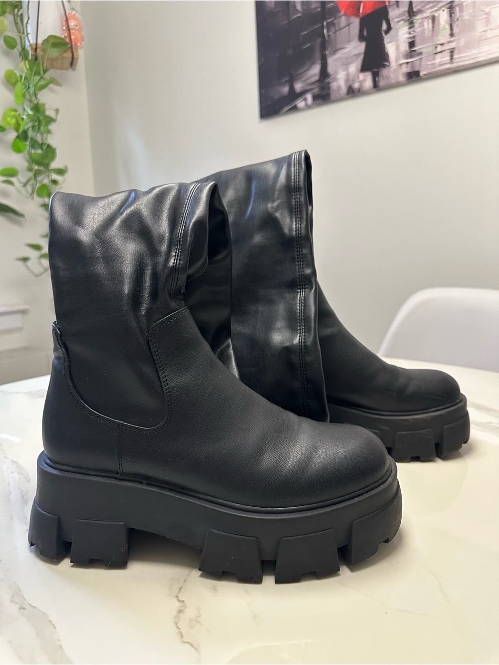 Aldo Black Chunky Lug Sole Lace-Up Boots